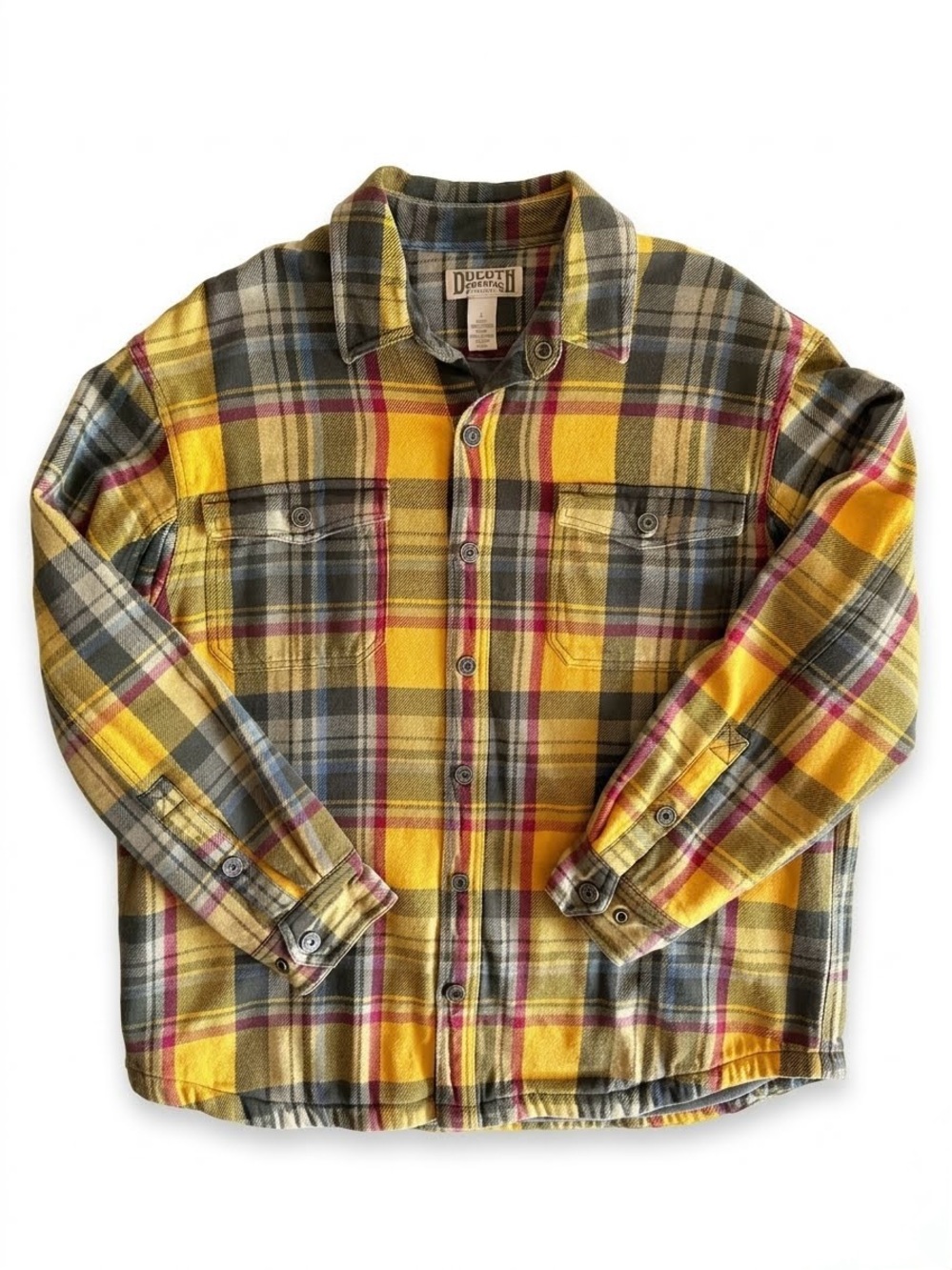 Duluth Trading Co Flapjack Fleece Lined Shirt Work Jacket Plaid Flannel L